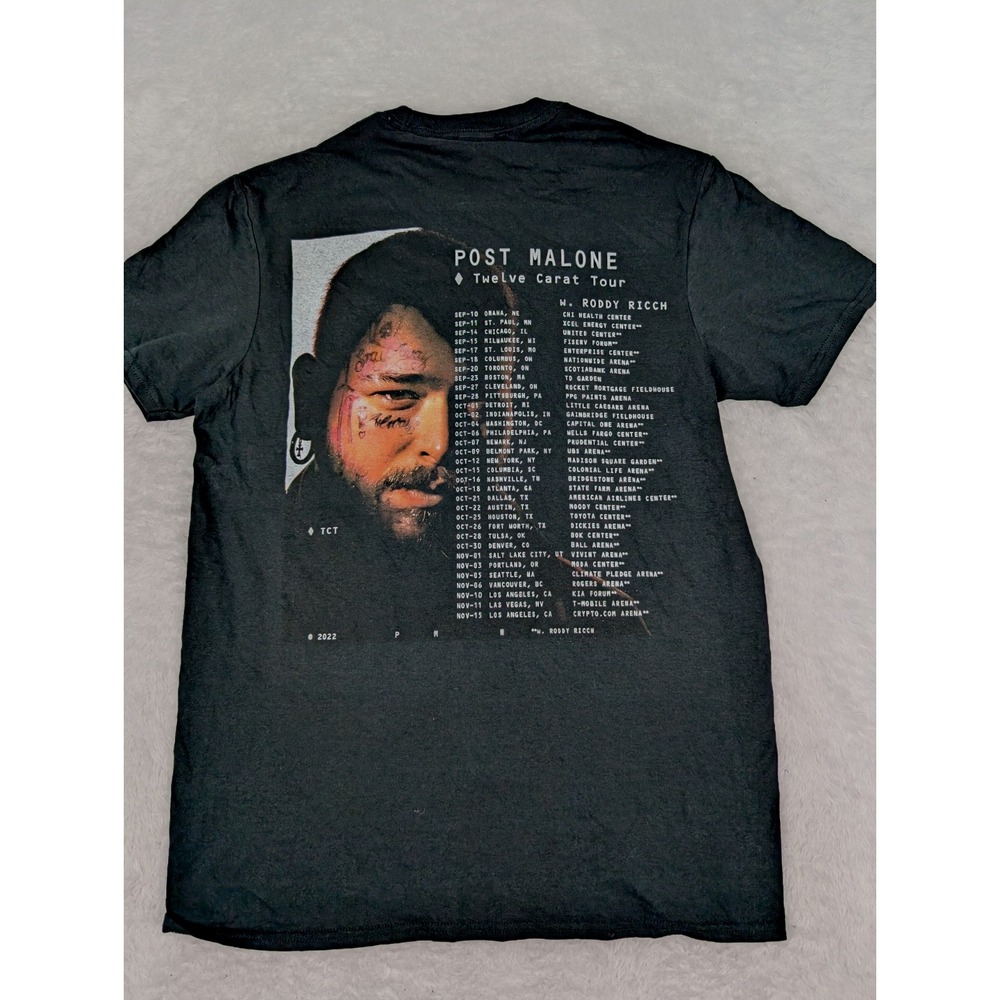 POST‎ MALONE Shirt Adult M Black 2022 Twelve Carat Tour Band Tee One Sided *Hole